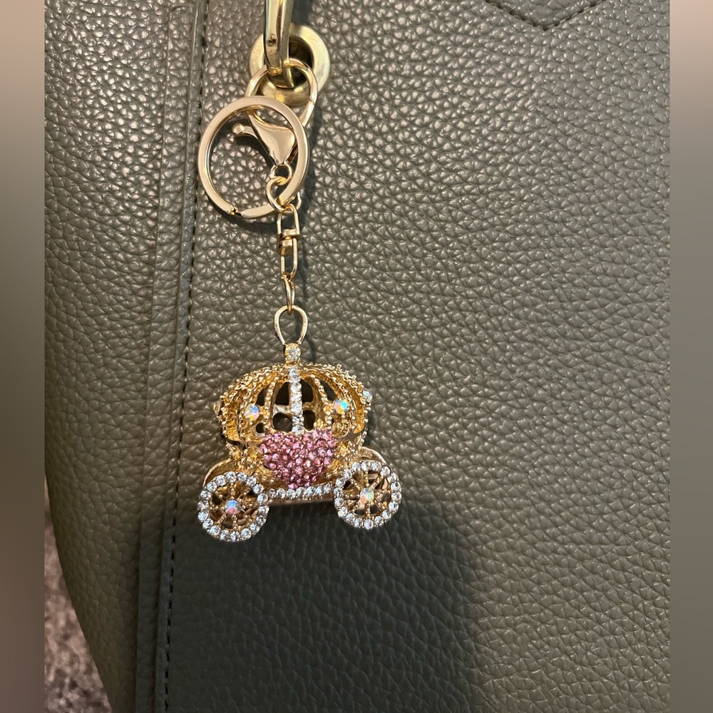 Gold and Pink Carriage Keychain Charm NEW